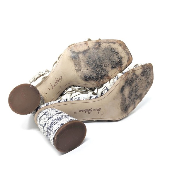 Sam Edelman Womens 10 Sandals Daffodil Snake Strappy Leather Open Toe Block Heel - Picture 7 of 8